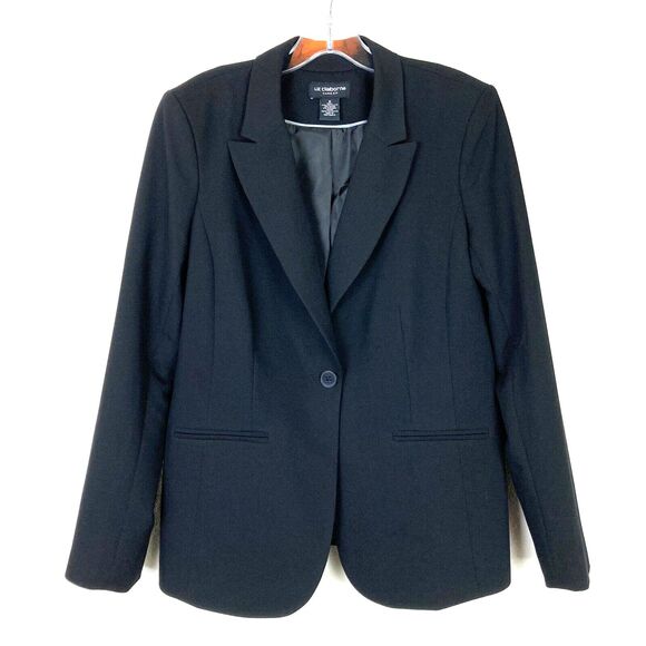 Liz Claiborne One Button Blazer Size 6 Black Stretch Lined Machine Washable Work - Picture 1 of 7